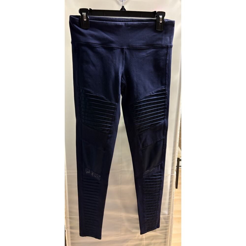 ALO Yoga Navy Blue Moto High Rise Leggings Pants Lg Mesh Inserts
